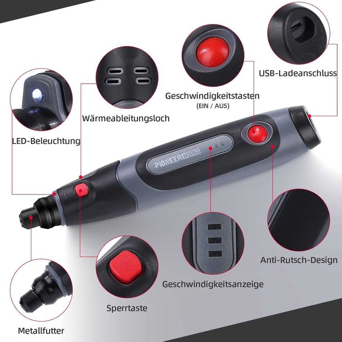 Mini moedor elétrico sem fios 3,6 V recarregável usb, 3 vel,  72 peças