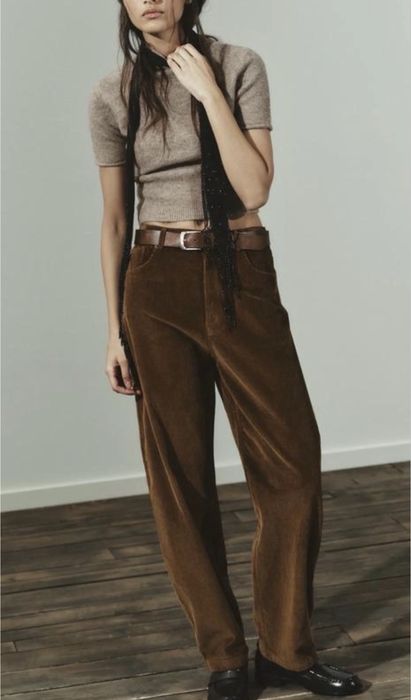 вельветові штани balloon fit з кишенями zara
