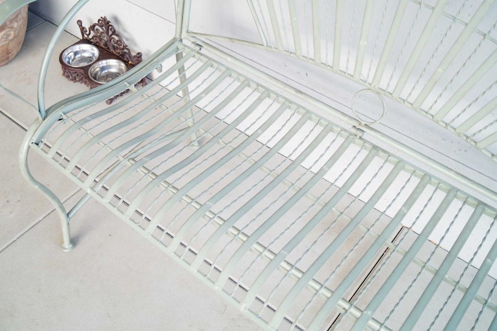 Metalowa ławka ogrodowa zielona patynowana retro 1