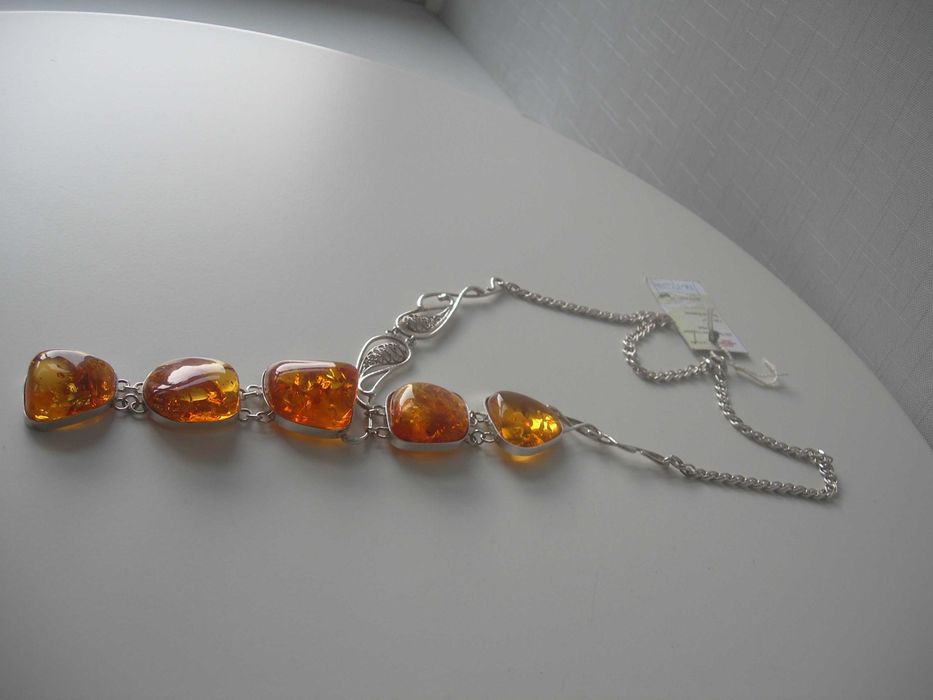 Серебряное колье, янтарь, серебро 925, 58 грамм