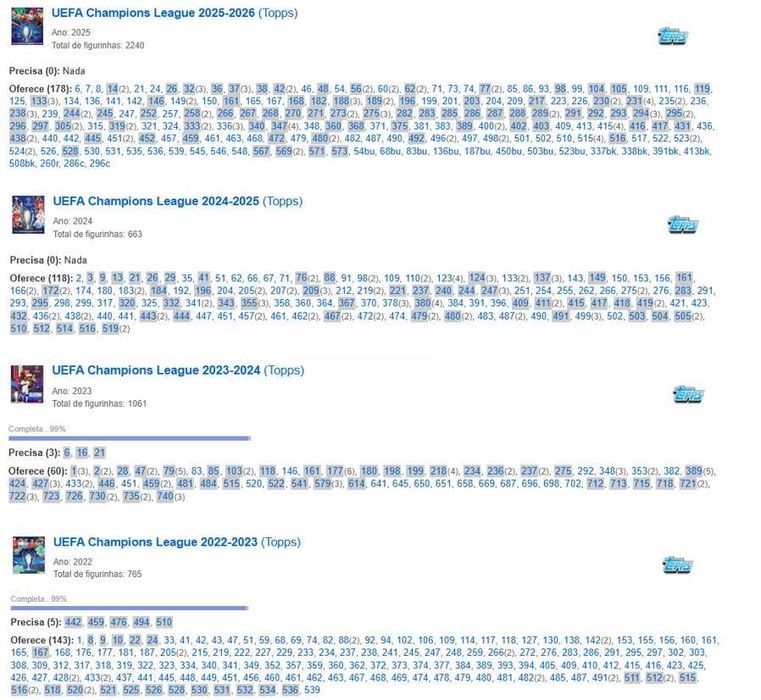 Topps/PANINI Champions league - cromos stickers