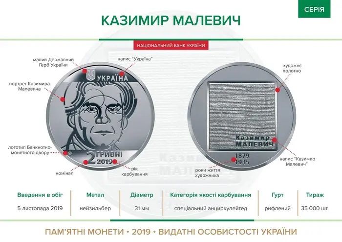(В продажі до 10.02) Гердан, Малевич, Колекційна, Монета, Ручна робота