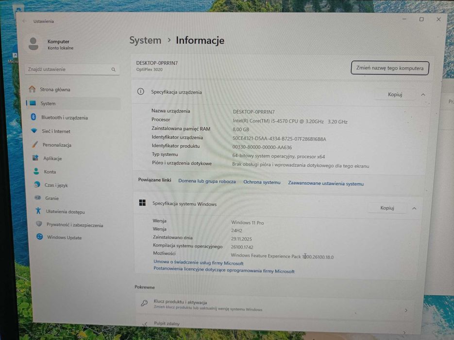 Komputer stacjonarny Dell 3020 SFF, i5, 8GB, DVD, SSD Windows 11