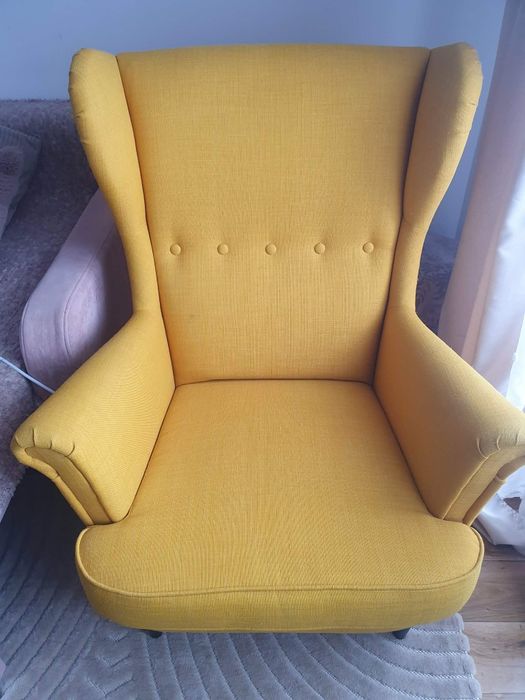 Fotel ikea uszak żółty (różowy pokrowiec)