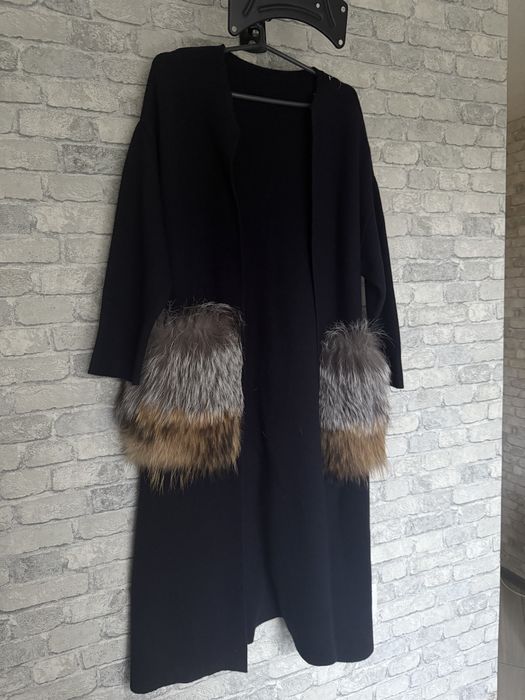 Новый шерстяной кардиган с натуральным мехом