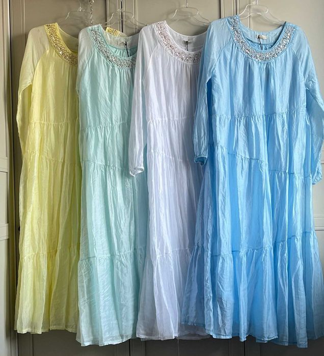 Jedwabny połysk, wiskoza, zwiewna sukienka M/L