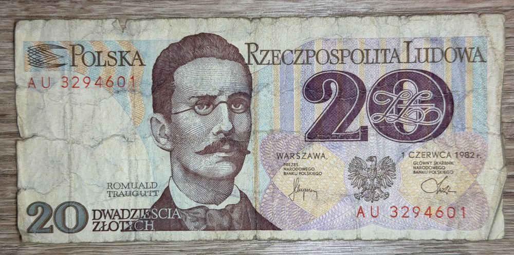 Banknot PRL 20 dwadzieścia złotych 1982 r. Seria AU Polska