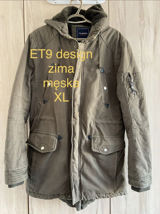 ET9 design XL męska kurtka z kapturem khaki zima pikowana ocieplana