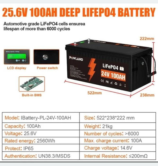 Акумулятор  24v100ah LiFepo4 POWLAND