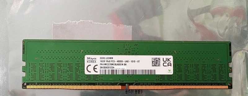 Memória RAM DDR5 SK hynix 16GB ( 1x16GB ) UDimm PC5-4800B de 4800Mhz