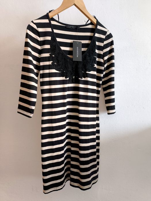 Reserved M 38  sukienka tunika rękaw 3/4 koronka czerń beż
