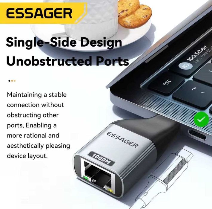 Type-C в ethernet адаптер 1000 Мбіт/с Essager