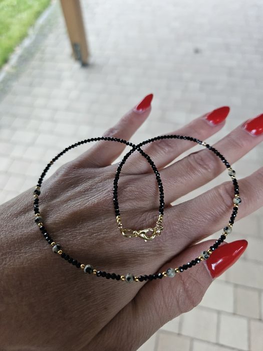 Naszyjnik Choker kamienie naturalne Spinel Jaspis Dalmatyński