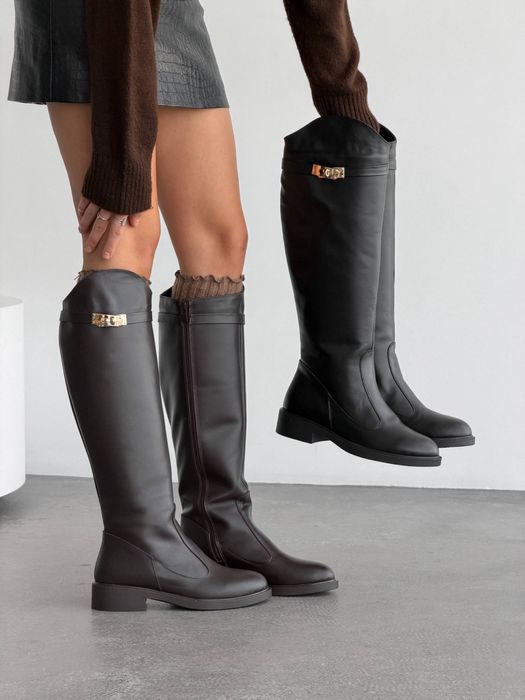 Женские зимние кожаные сапоги трубы жокеи