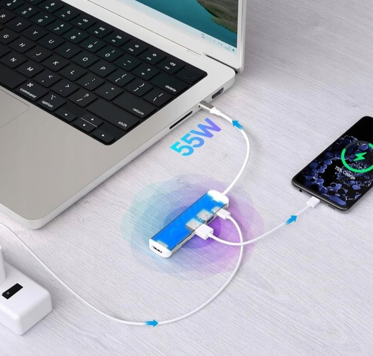 B3 Adapter HUB USB-C 6W1 Srebrny USB 3.0 4K SD TF