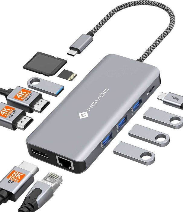 NOVOO 11w1 –Stacja dokująca USB-C z obsługą potrójnego wyświetlacza 4K