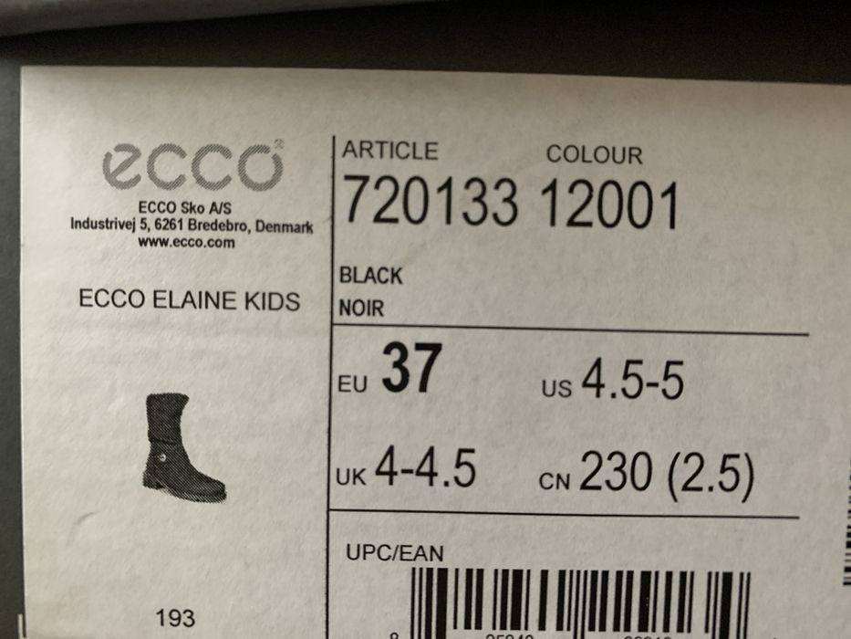 Сапоги зимние Ecco р.37 по стельке 23см