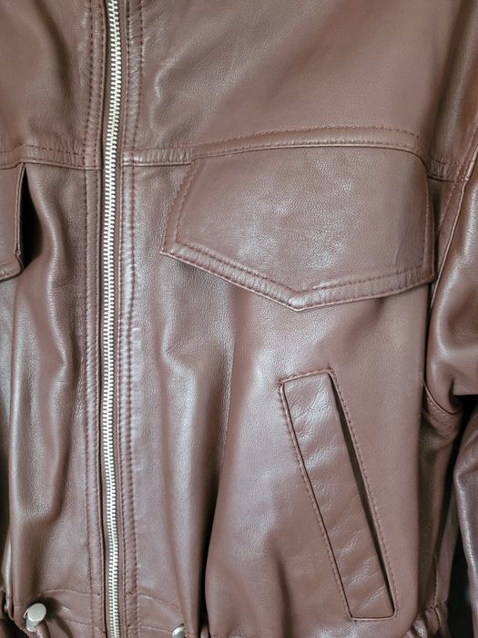 Skórzana kurtka zara stradivarius skóra naturalna xs brązowa