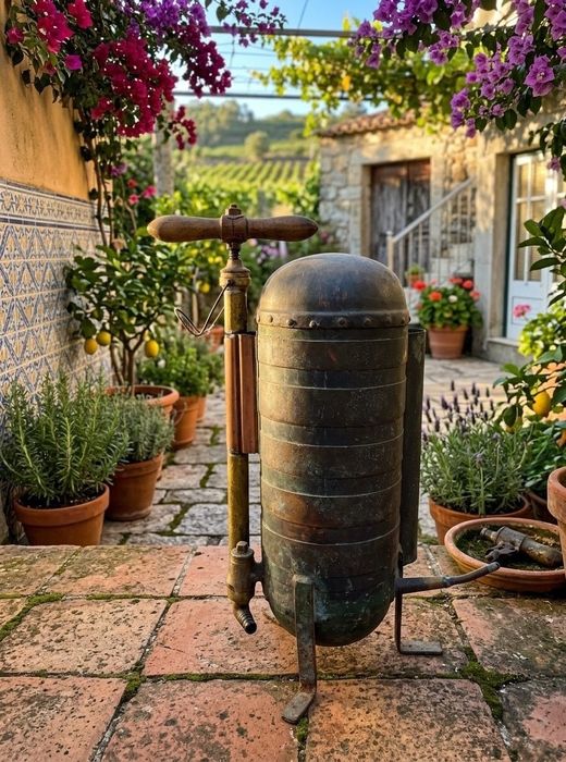 Pulverizador antigo em cobre e latão