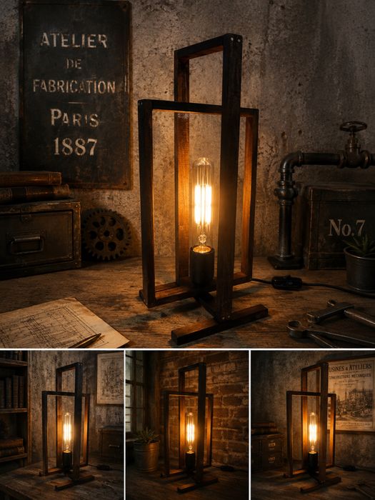 Настільна лампа Loft з натурального дерева Industrial Edison Lamp  Handmade | 220V | 41 см