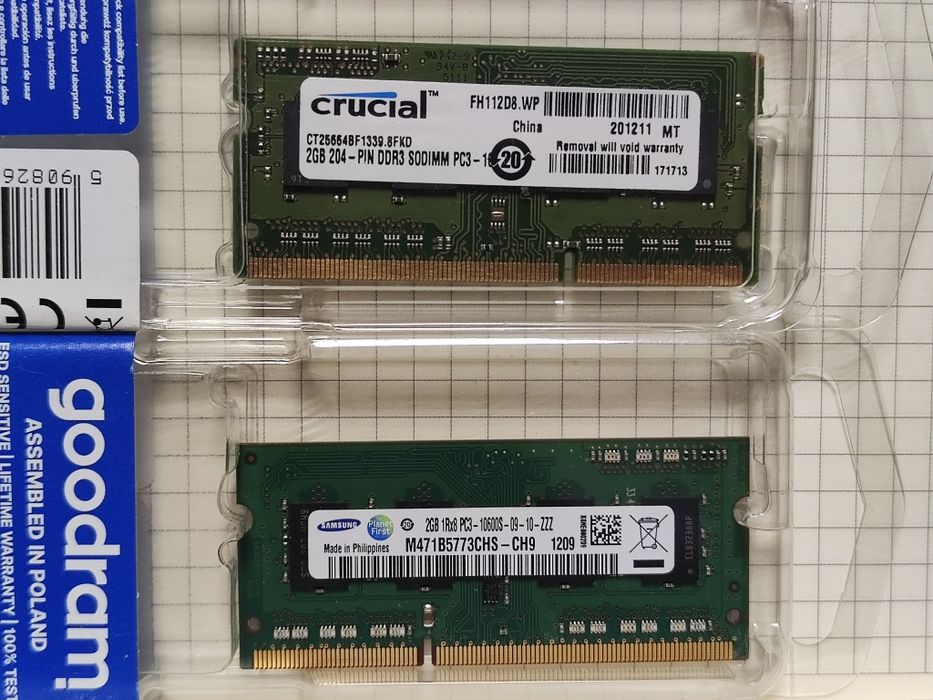 Оперативная память DDR3 2GB Samsung Crucial SODIMM PC3