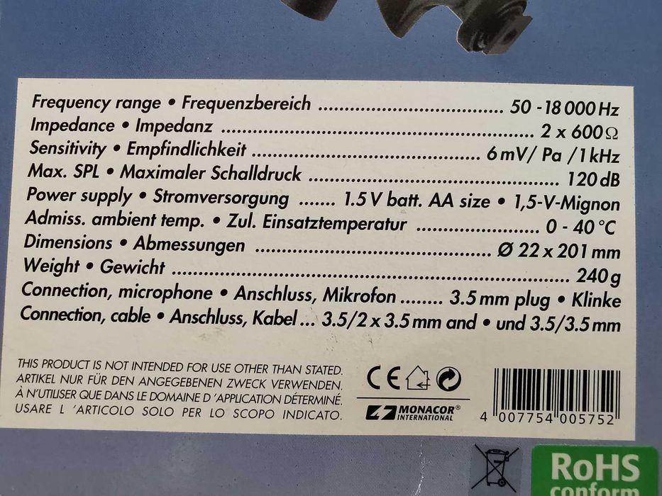 Mikrofon Monacor ECM 600 ST