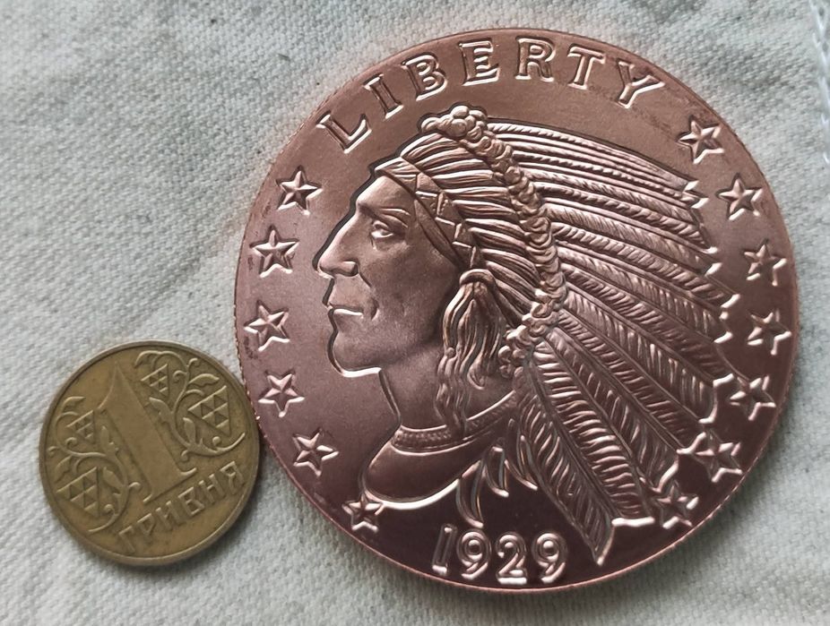 США. Мідна монета. " Індіанець". 5 унцій (155грам). Чиста мідь.