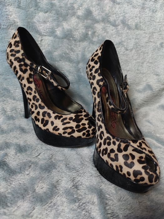 Wysokie buty damskie sexy czółenka szpilki panterka cętki rozmiar 38