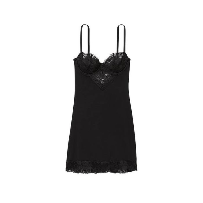 Victoria’s Secret – czarna koszulka nocna z koronką | L | NOWA Z METKĄ