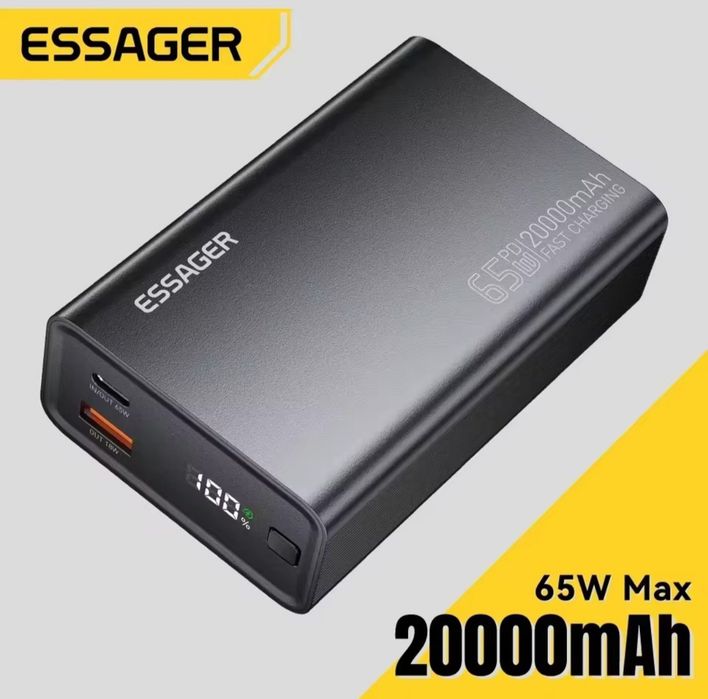 Павербанк Essager 20000mAh 65W PD 3.0 QC 4.0 для ноутбука, планшеа