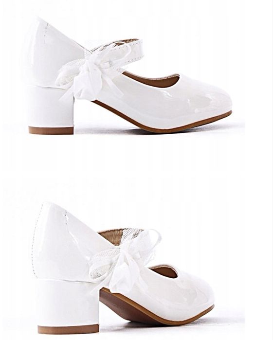 Super Eleganckie Lakierowane Buty na Obcasie białe rozm. 35