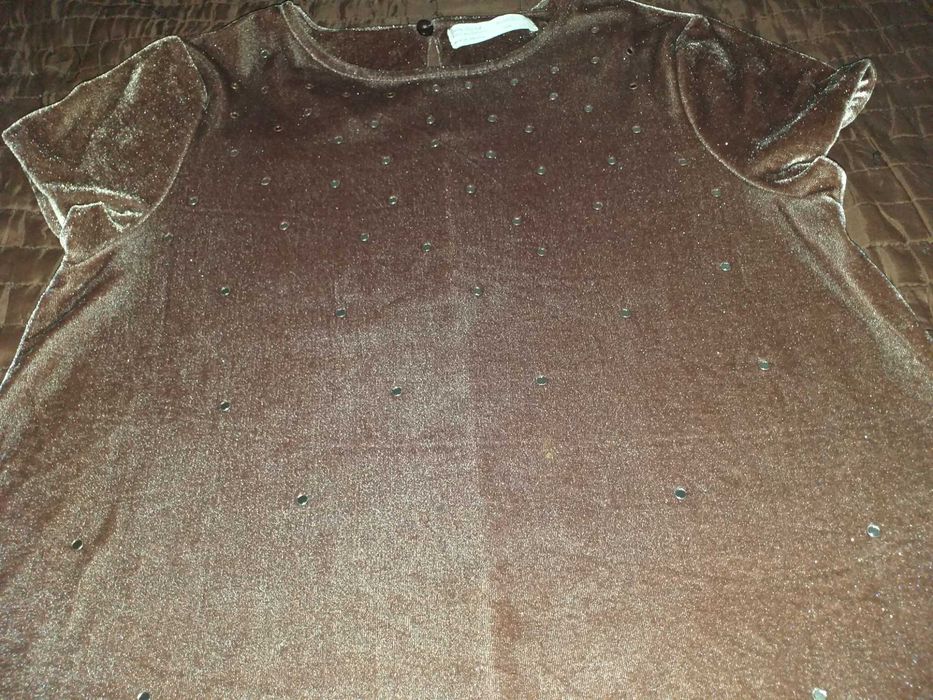 Vestido castanho aveludado com aplicações brilhantes da ZARA GIRLS