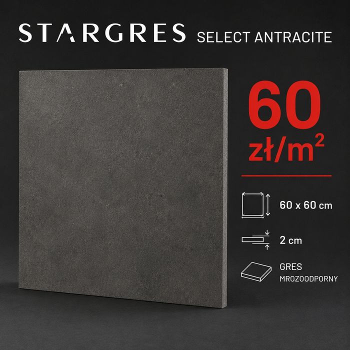 Stargres Select Antracite 60×60×2 cm – Gres tarasowy