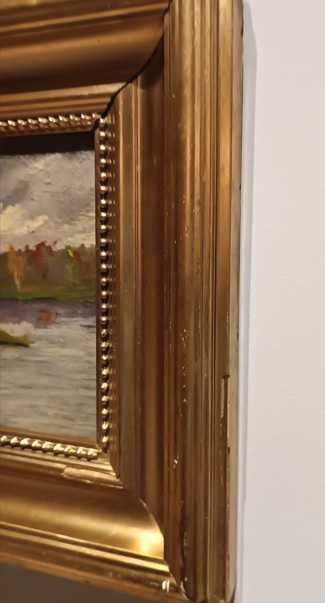 Stary obraz, olej na tekturze malarskiej, podpisany.