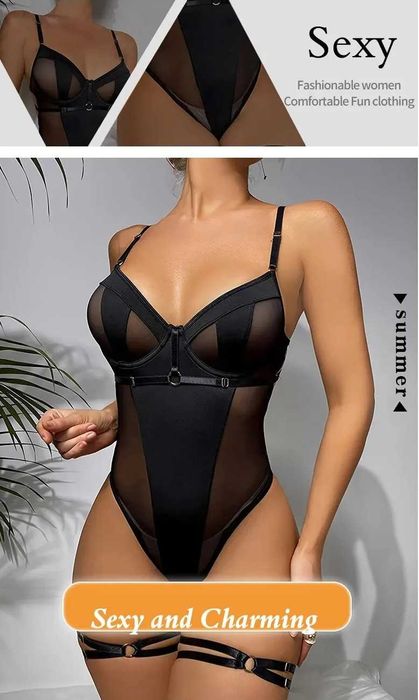 body siateczka z mały dekoracyjny wzorem na piersi czarne rozmiar L