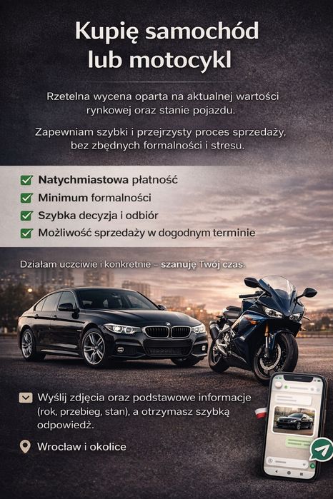 Kupię auto / motocykl – gotówka od ręki, odbiór dziś