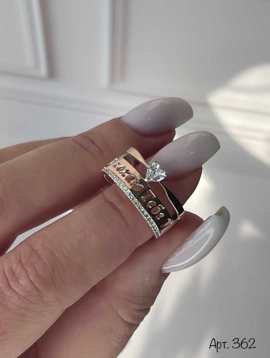 Каблучка Кольцо Срібло 925 проби з фіанітами + пластини Золота 375 пр
