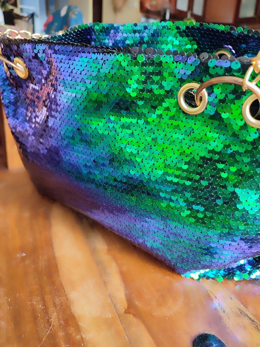 Cekinowa  torba zielono niebieska