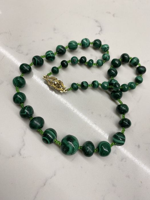 Винтажное малахитовое ожерелье ручной работы