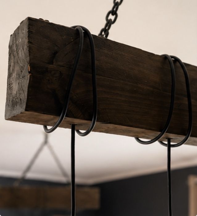 Lampa wisząca loft industrialna drewniana 4x E27 ręcznie robiona