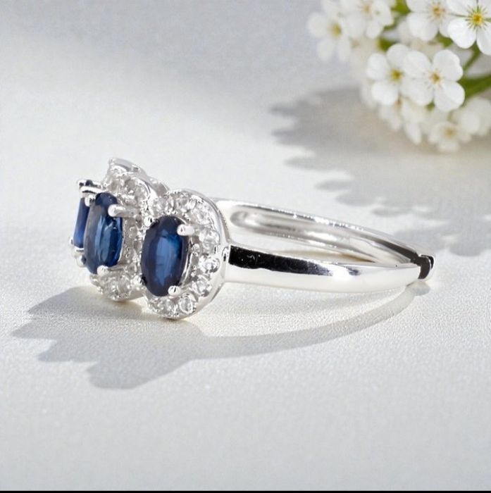 Anel Safira Natural 0,60ct | GEMTEC | Prata 925 | Banho Ouro 18K