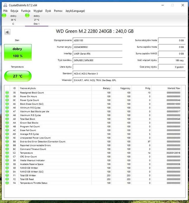 NOWY dysk SSD PC WD Green 240GB M.2 2280 SATA III