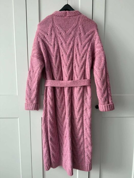 Sweter kardigan długi różowy