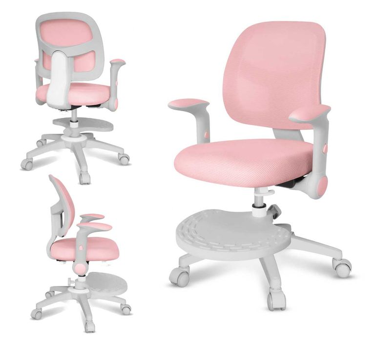 Krzesło obrotowe DZIECIĘCE podnóżek podłokietniki regulowana głębokość siedziska Mark Adler Junior 5.0 różowy