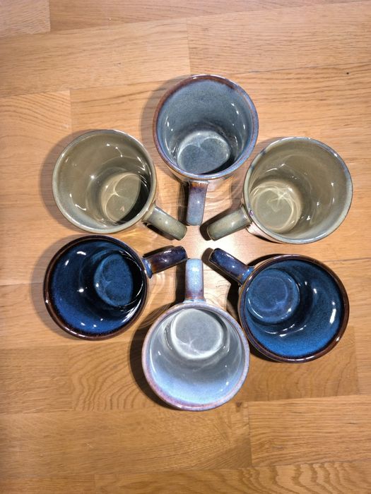 Zestaw 6 x kubki kamionkowe NOVA STYL kamionka  Niebieskie zielone