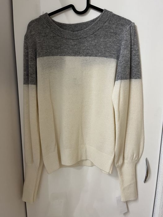 Nowy sweter wełniany 100% wełna kremowy szary rozmiar M 38