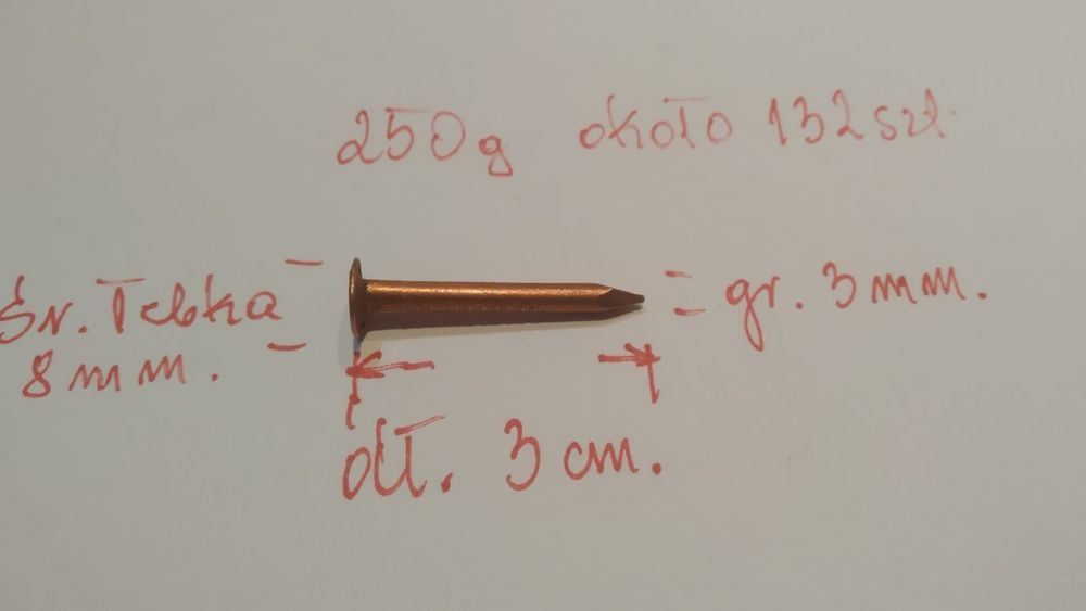 Gwoździe miedziane dekarskie papowy dł. 3cm. gr. 3mm.