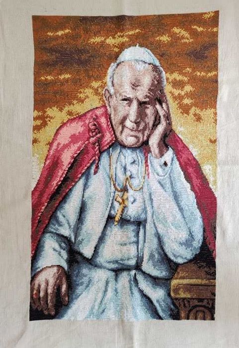 Jan Paweł II- obraz ręcznie haftowany- RĘKODZIEŁO- Piękny!!!