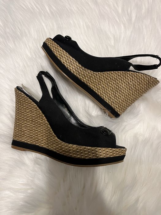 Czarne sandały na koturnie, buty koturny sandałki rozmiar 37