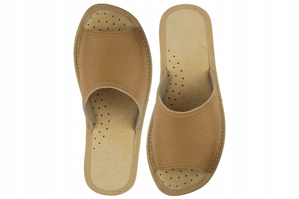 Kapcie Damskie SKÓRA NATURALNA Pantofle Wygodne POLSKIE na KOTURNIE